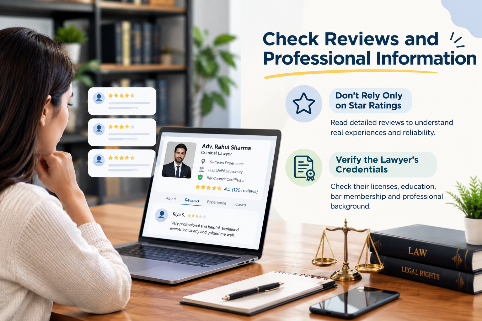 Check Reviews and Professional Information Before Hiring a Lawyer