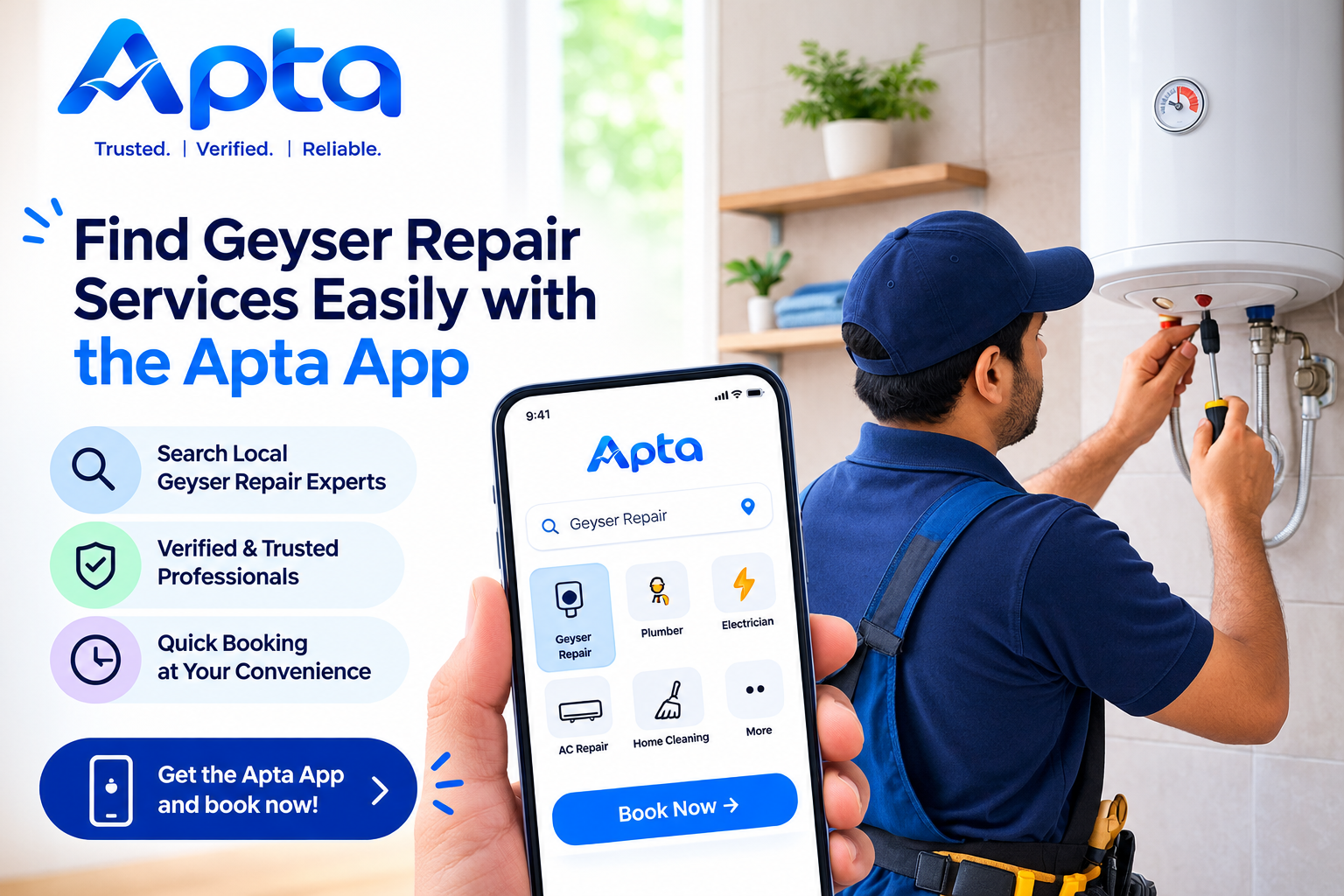 Geyser Repair Services with the Apta App